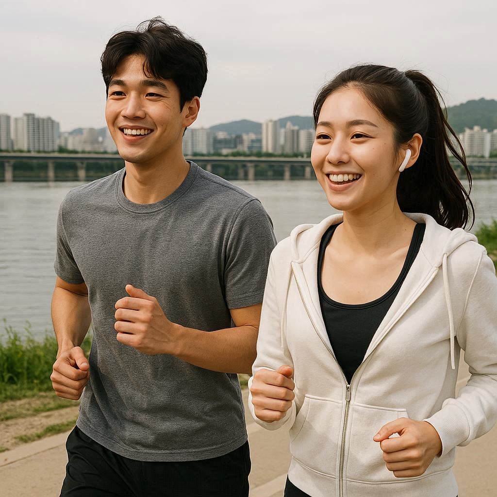 슬로우 조깅을 하고 있는 남녀