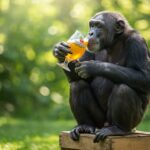 맥주를 마시는 침팬지