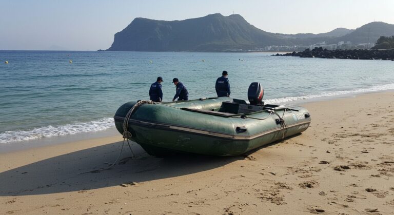 제주도에 버려진 고무보트