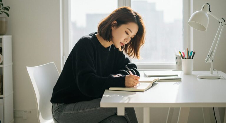 뭔가를 쓰고있는 여성