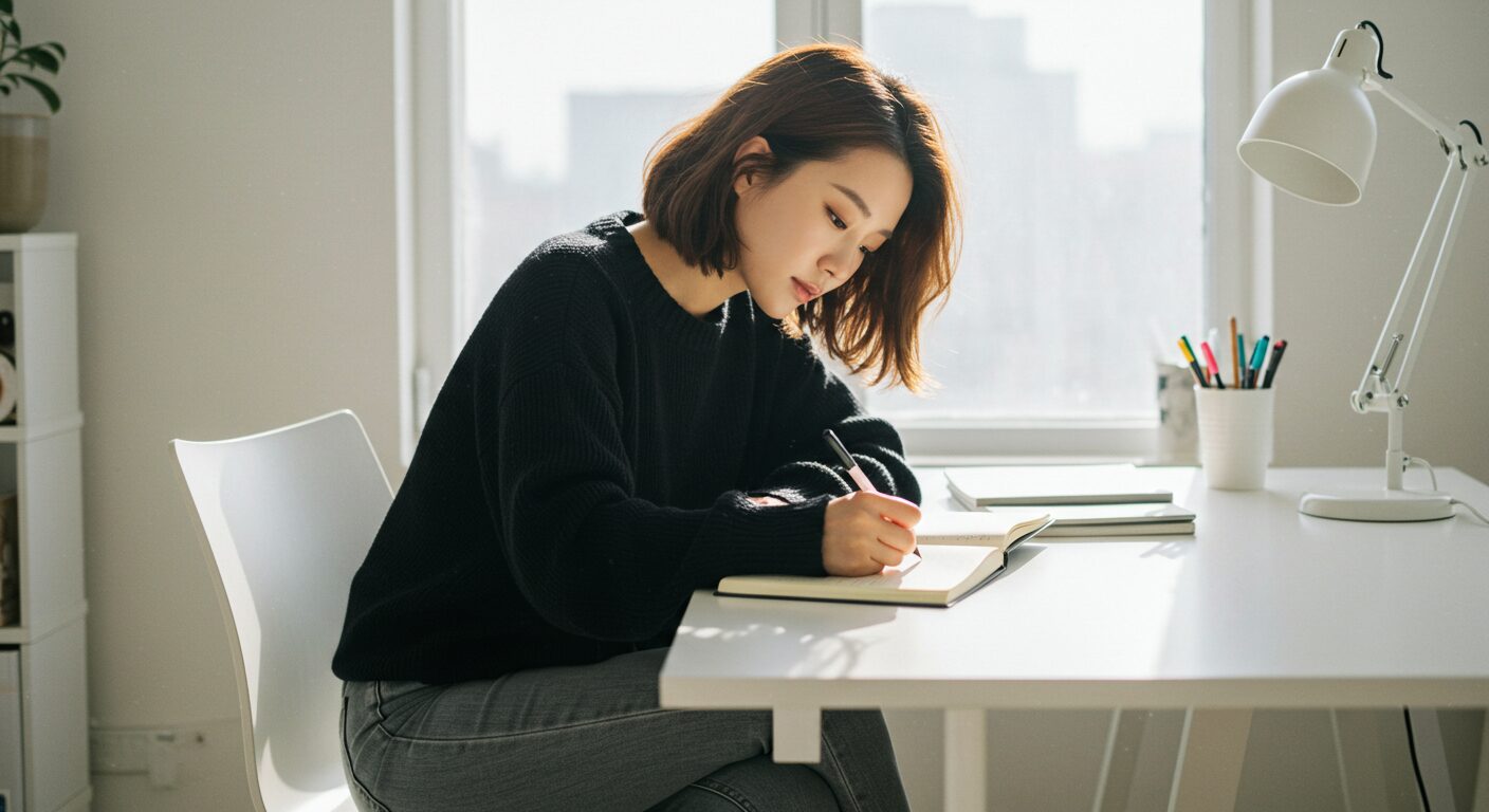 뭔가를 쓰고있는 여성